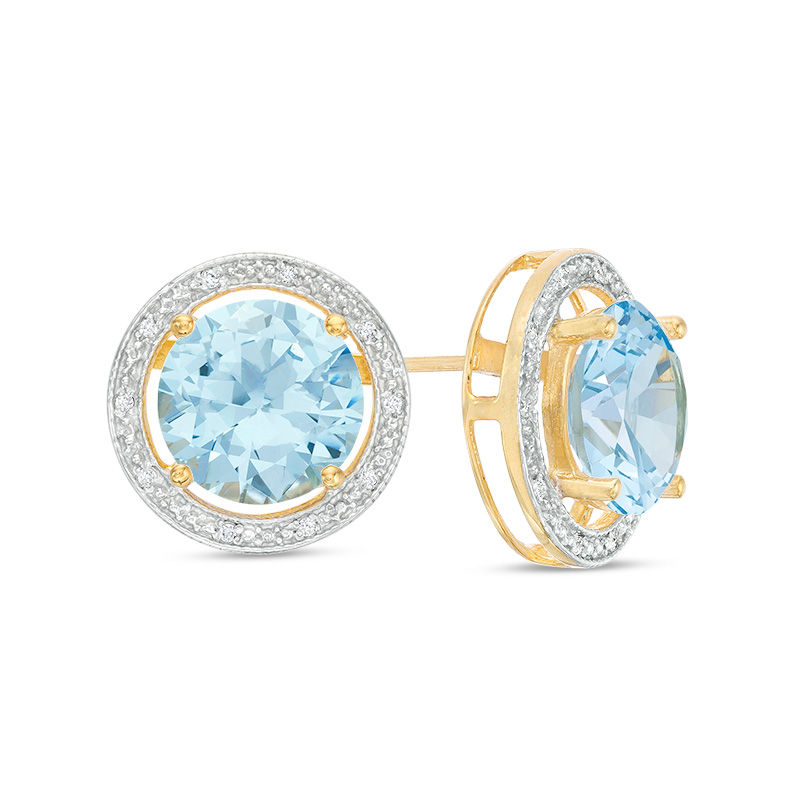 12.0mm LabCreated Aquamarine and 1/10 CT. T.W. Diamond Frame Stud