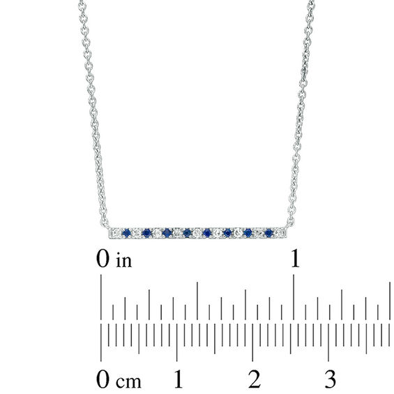 Vera Wang Love Collection Blue Sapphire and 1/15 CT. T.w. Diamond Alternating Bar Necklace in Sterling Silver - 19"