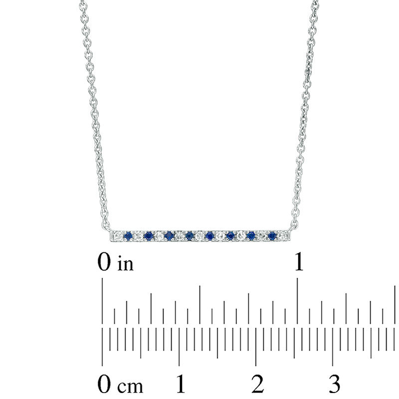 Main Image 3 of Vera Wang Love Collection Blue Sapphire and 1/15 CT. T.W. Diamond Alternating Bar Necklace in Sterling Silver - 19"