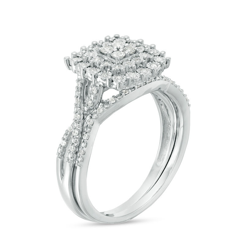 Main Image 2 of 1/4 CT. T.W. Composite Diamond Cushion Frame Twist Bridal Set in Sterling Silver