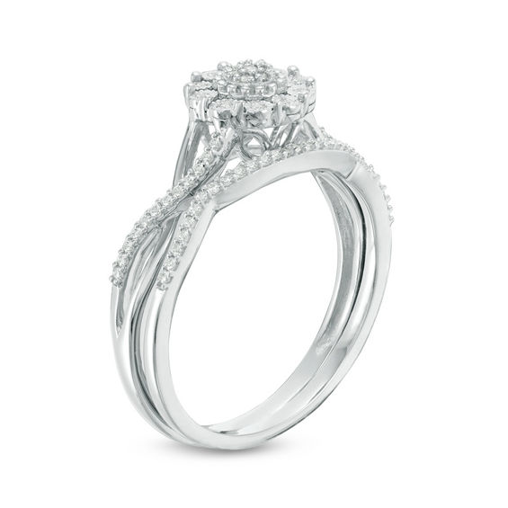 1/6 CT. T.w. Composite Diamond Flower Twist Bridal Set in Sterling Silver