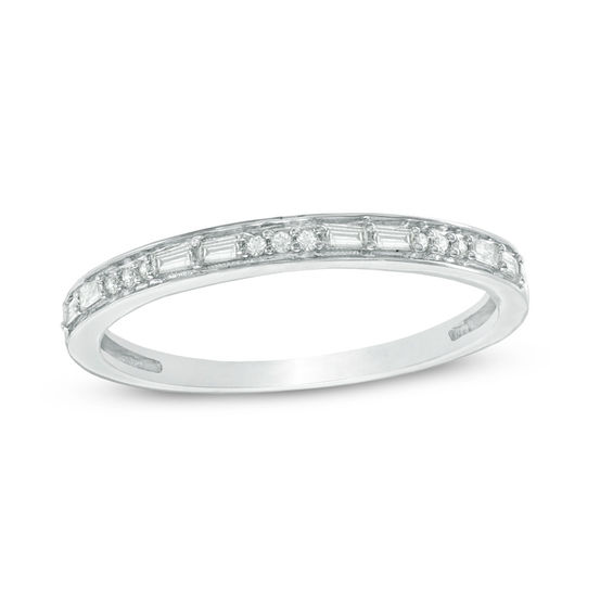 1/8 CT. T.w. Baguette and Round Diamond Alternating Diamond Anniversary Band in 10K White Gold
