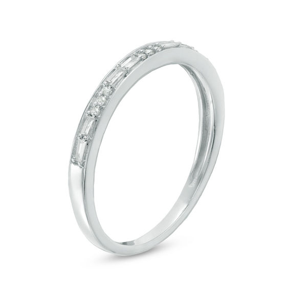 1/8 CT. T.w. Baguette and Round Diamond Alternating Diamond Anniversary Band in 10K White Gold