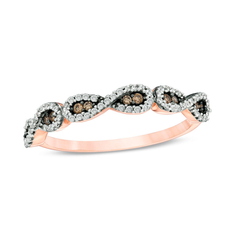 Main Image 1 of 1/5 CT. T.W. Champagne and White Diamond Infinity Anniversary Band in 10K Rose Gold