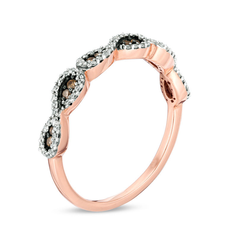 Main Image 2 of 1/5 CT. T.W. Champagne and White Diamond Infinity Anniversary Band in 10K Rose Gold