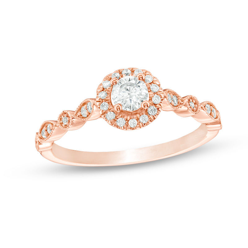 Rose Gold Wedding Rings Zales T W Diamond Frame Vintage Style Engagement Ring In 14k Rose