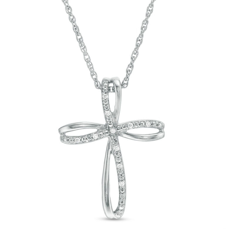 Main Image 1 of Diamond Accent Loop Cross Pendant in Sterling Silver