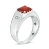 Thumbnail Image 2 of Men's Emerald-Cut Garnet and 1/15 CT. T.W. Diamond Ring in Sterling Silver