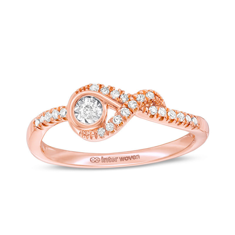 Main Image 1 of Interwoven™ 1/10 CT. T.W. Diamond Ring in 10K Rose Gold