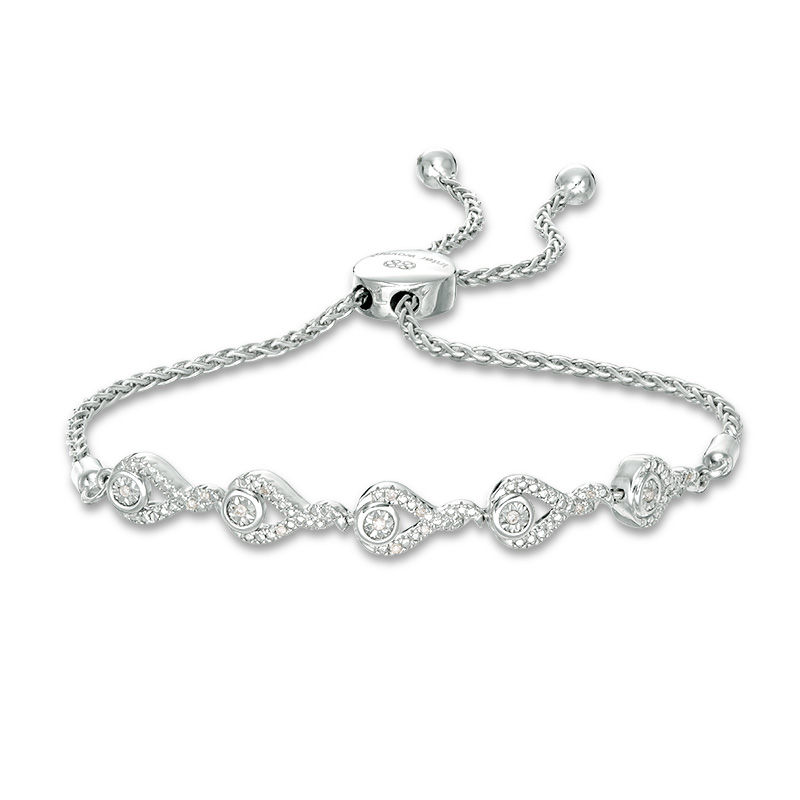 Main Image 1 of Interwoven™ 1/20 CT. T.W. Diamond Bolo Bracelet in Sterling Silver - 9.5"