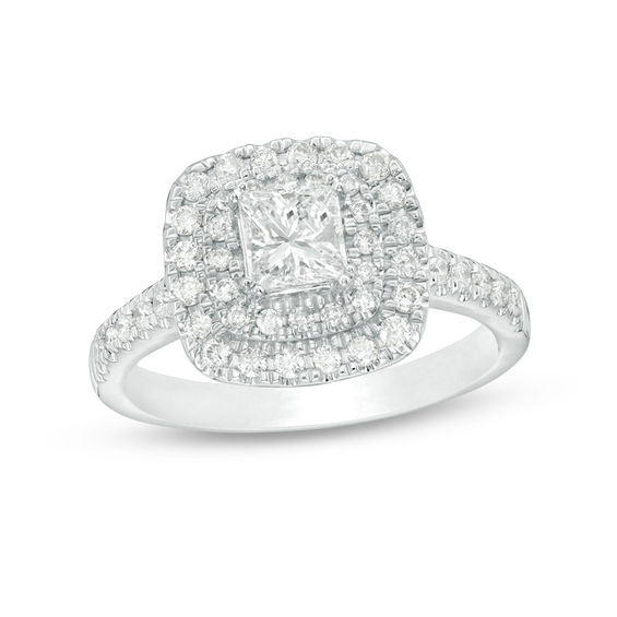 1 CT. T.w. Princess-Cut Diamond Double Frame Engagement Ring in 14K White Gold