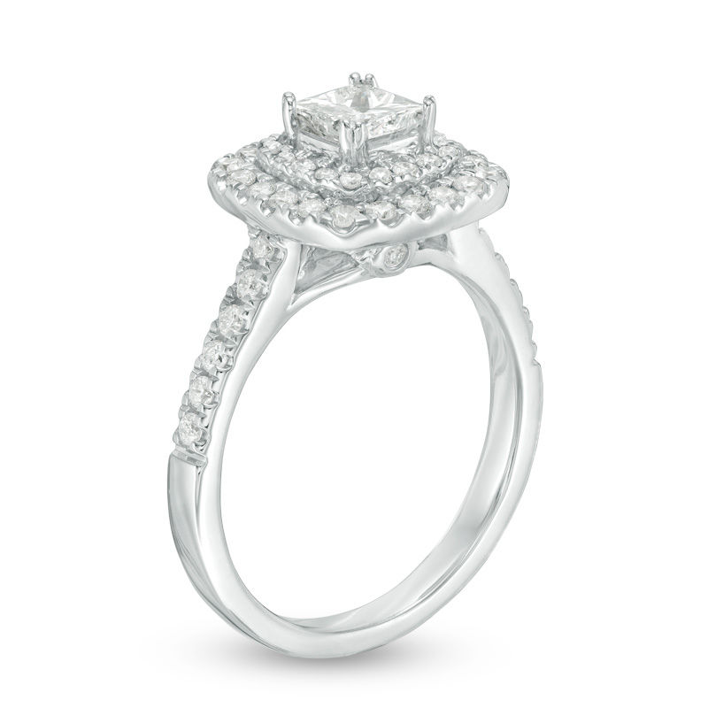 Main Image 2 of 1 CT. T.W. Princess-Cut Diamond Double Frame Engagement Ring in 14K White Gold