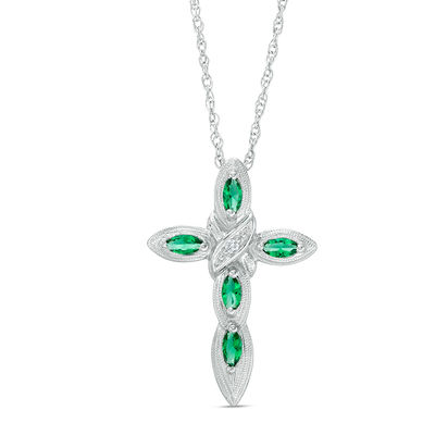 Marquise Lab Created Emerald And Diamond Accent X Vintage Style Cross Pendant In Sterling Silver Zales - Vintage Emerald Cross Pendant Marquise Lab Created Emerald And Diamond Accent X Vintage Style Cross Pendant In Sterling Silver Zales - Vintage Emerald Cross Pendant