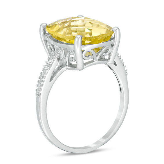 Cushion-Shaped Yellow Quartz and Diamond Accent Ring in Sterling Silver