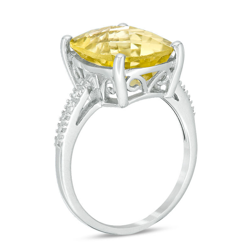 Cushion-Cut Yellow Quartz and Diamond Accent Ring in Sterling Silver