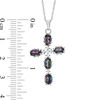 Thumbnail Image 2 of Oval Mystic Fire® Topaz and 1/20 CT. T.W. Diamond Cross Pendant in Sterling Silver