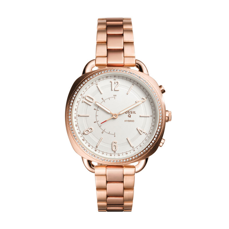 Fossil Accomplice Crystal Accent Rose-Tone Hybrid Smart Watch with White Dial (Model: FTW1208)