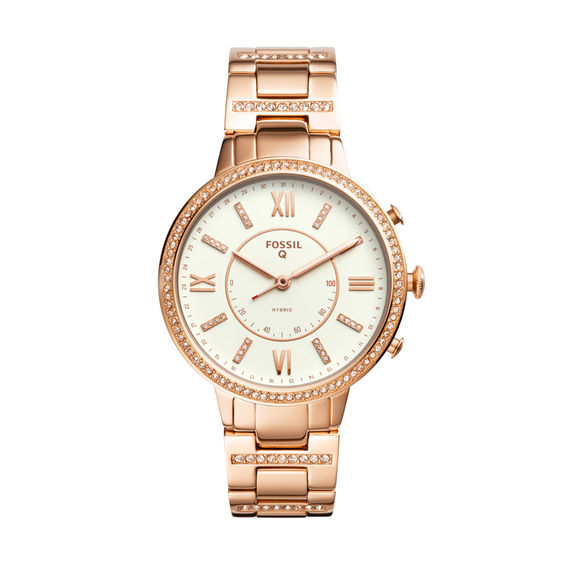 Ladies' Fossil Q Virginia Crystal Accent Rose-Tone Hybrid Smart Watch ...