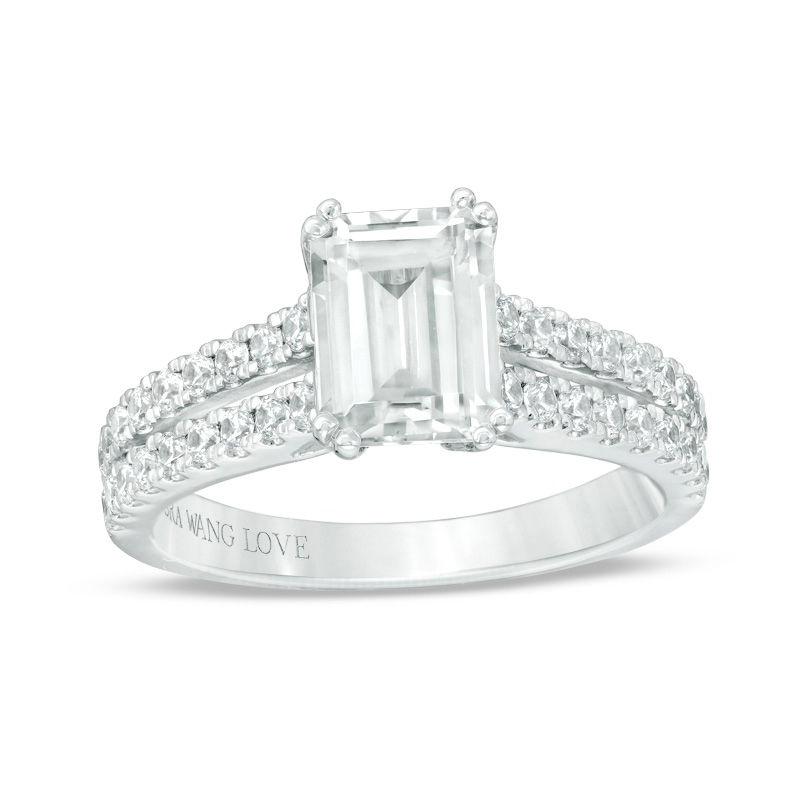 Main Image 1 of Vera Wang Love Collection 2 CT. T.W. Certified Emerald-Cut Diamond Engagement Ring in Platinum (I/SI2)