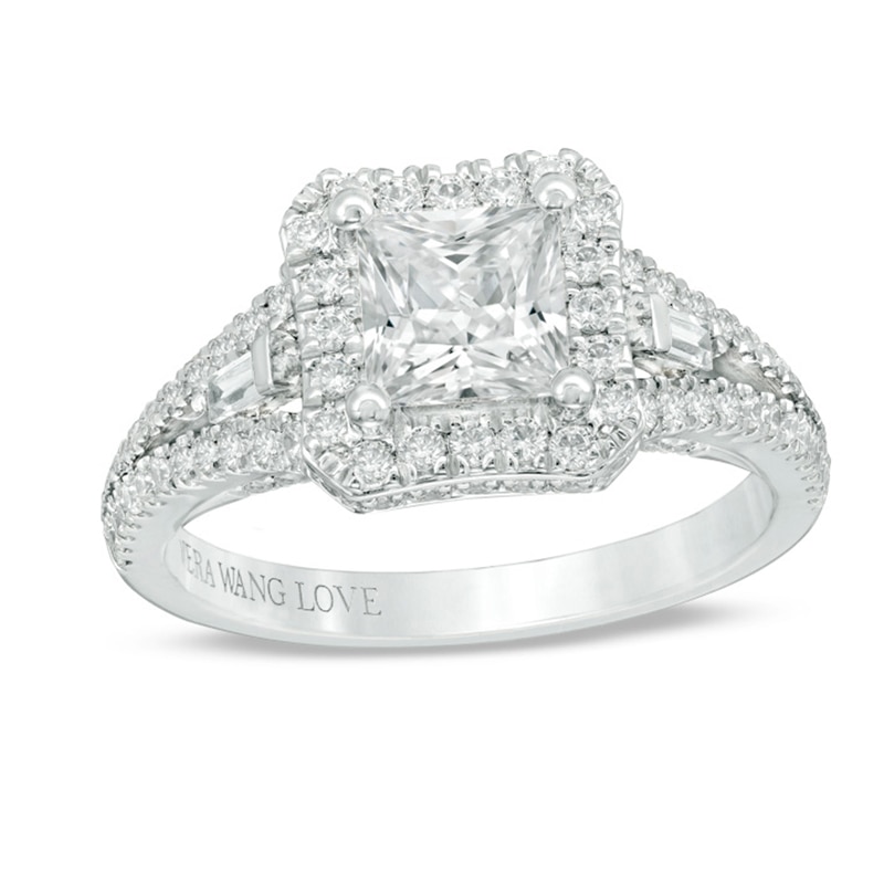 Main Image 1 of Vera Wang Love Collection 1-3/4 CT. T.W. Certified Princess-Cut Diamond Frame Engagement Ring in 14K White Gold (I/SI2)