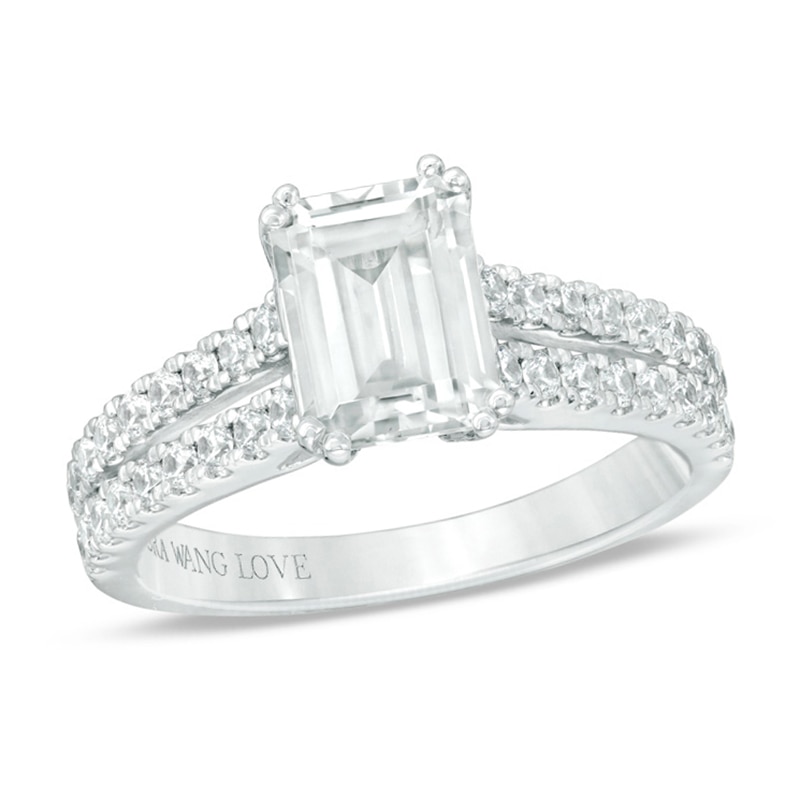 Main Image 1 of Vera Wang Love Collection 2 CT. T.W. Certified Emerald-Cut Diamond Engagement Ring in 14K White Gold (I/SI2)