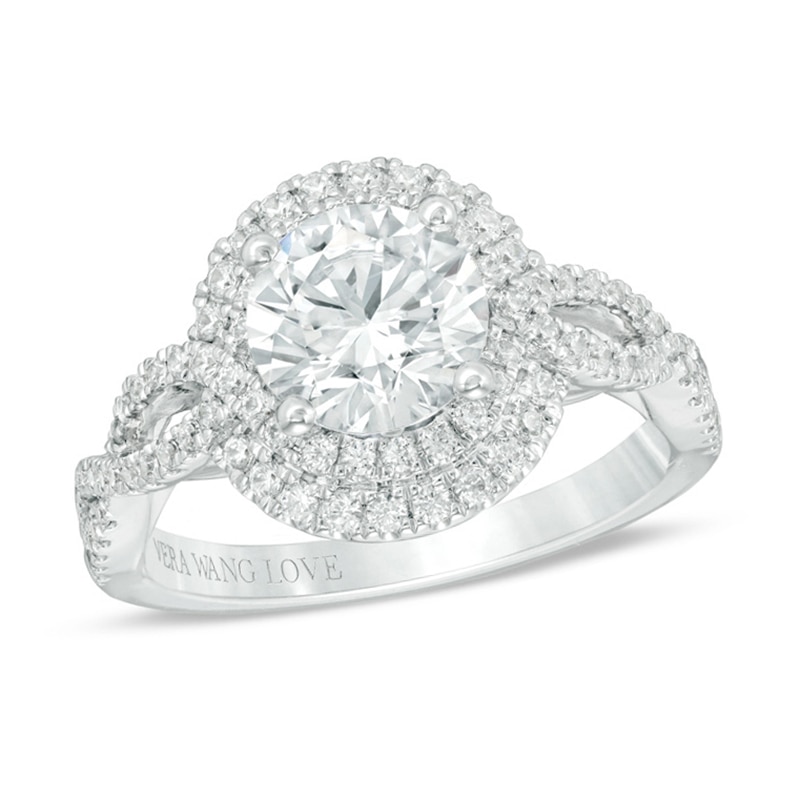 Main Image 1 of Vera Wang Love Collection 2 CT. T.W. Certified Diamond Frame Twist Engagement Ring in 14K White Gold (I/SI2)