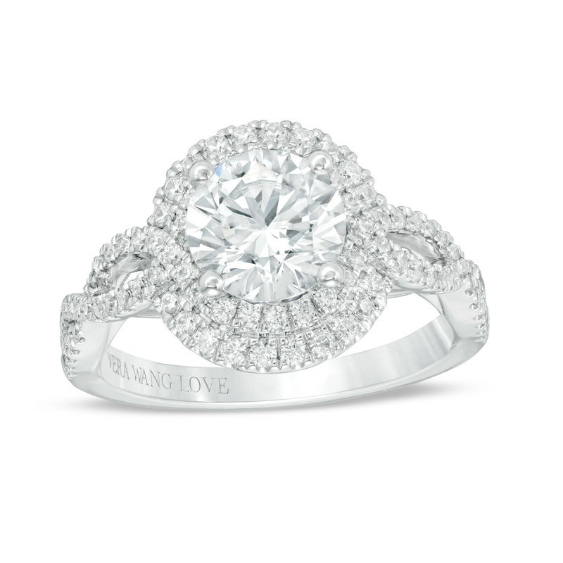Main Image 1 of Vera Wang Love Collection 2 CT. T.W. Certified Diamond Frame Twist Engagement Ring in Platinum (I/SI2)