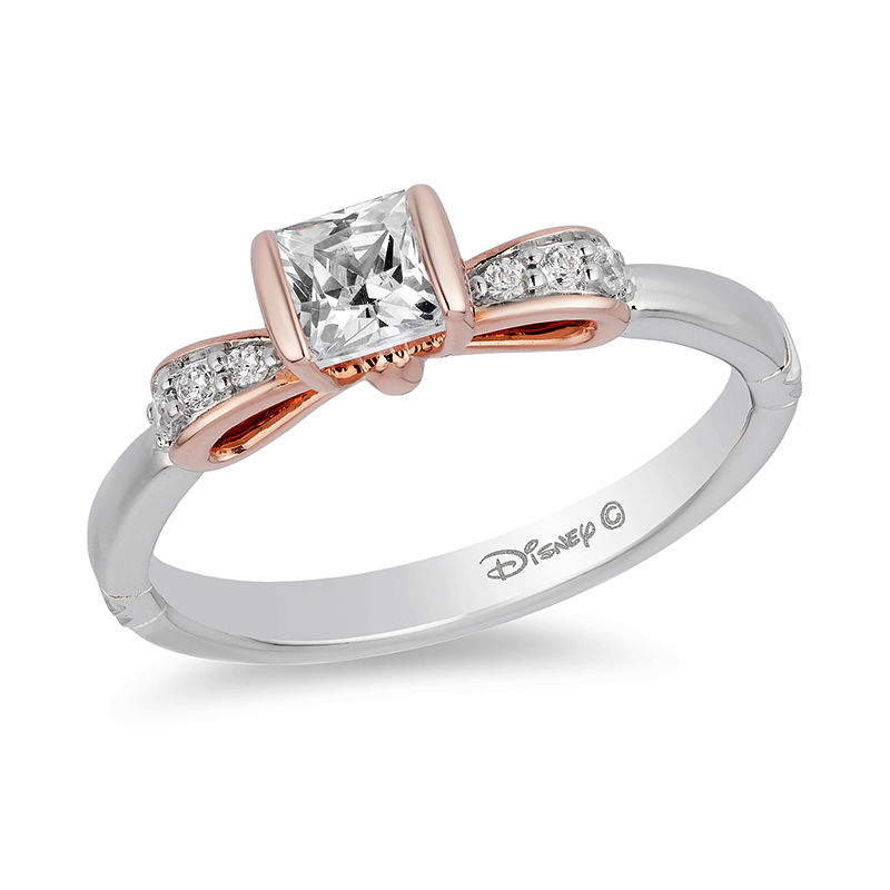 Enchanted Disney Snow White 1/2 CT. T.W. Princess-Cut Diamond Bow Engagement Ring in 14K Two-Tone Gold