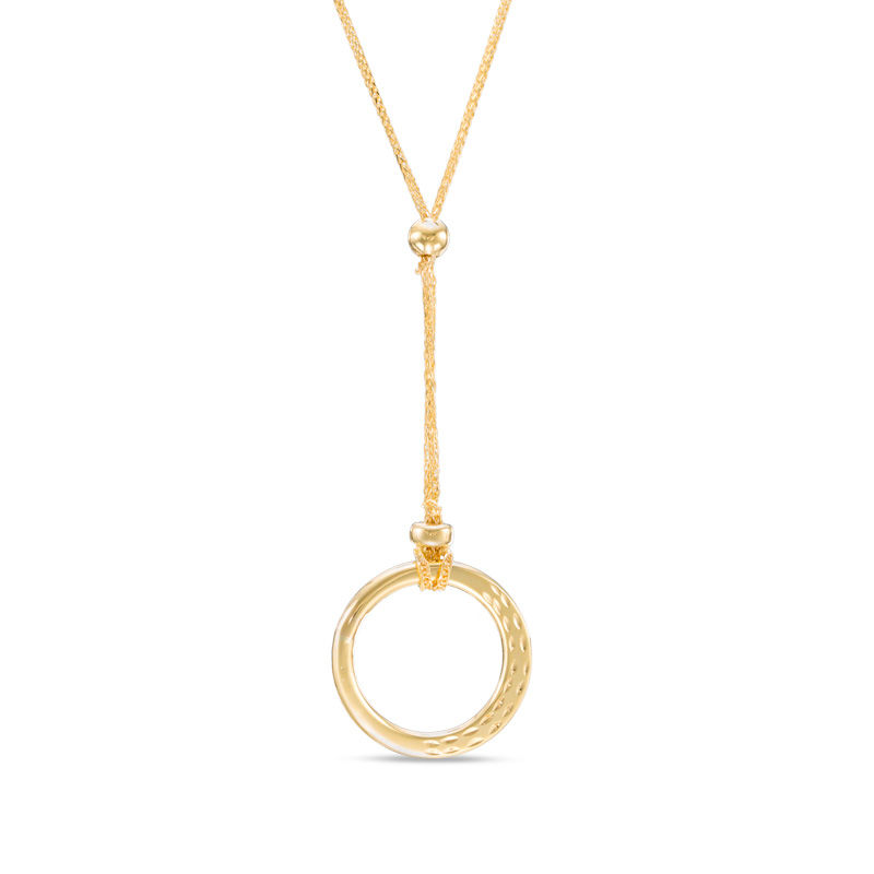 Main Image 1 of Made in Italy Diamond-Cut Open Circle Drop Necklace in 14K Gold - 17"