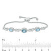 Thumbnail Image 2 of London and Swiss Blue Topaz with Lab-Created White Sapphire Frame Three Stone Bolo Bracelet in Sterling Silver - 9.0"
