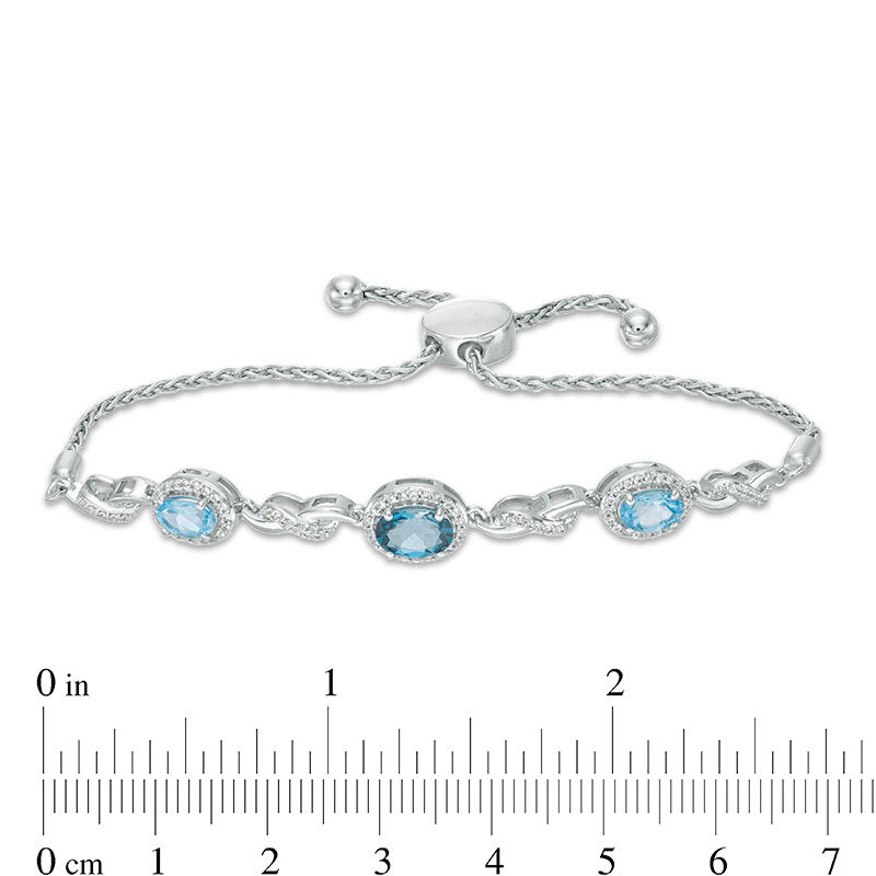 Main Image 2 of London and Swiss Blue Topaz with Lab-Created White Sapphire Frame Three Stone Bolo Bracelet in Sterling Silver - 9.0"
