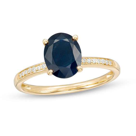 Oval Blue Sapphire and 1/20 CT. T.w. Diamond Ring in 14K Gold
