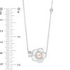Thumbnail Image 2 of 5.0mm Pink Freshwater Cultured Pearl and Lab-Created White Sapphire Sideways Plumeria Necklace in Sterling Silver