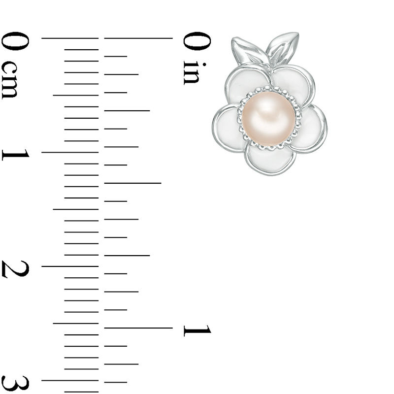 Main Image 2 of 4.0mm Cultured Freshwater Pink Pearl Plumeria Stud Earrings in Sterling Silver