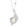 Thumbnail Image 1 of Oval Freshwater Cultured Pearl and Lab-Created White Sapphire Calla Lily Pendant in Sterling Silver-17"