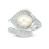 Thumbnail Image 1 of Oval Freshwater Cultured Pearl and Lab-Created White Sapphire Calla Lily Wrap Ring in Sterling Silver
