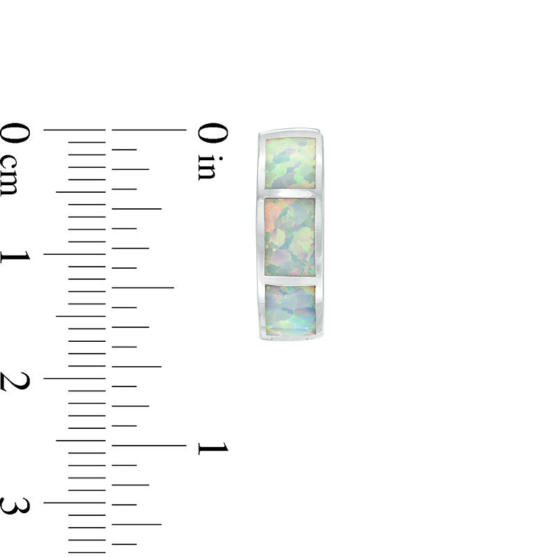 Main Image 2 of Rectangular Lab-Created Opal Inlay Huggie Hoop Earrings in Sterling Silver