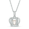Thumbnail Image 0 of 6.5 - 7.0mm Cultured Freshwater Pearl and Lab-Created White Sapphire Crown Cage Pendant in Sterling SiIver