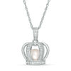 Thumbnail Image 0 of 6.5-7.0mm Freshwater Cultured Pearl and Lab-Created White Sapphire Crown Cage Pendant in Sterling SiIver