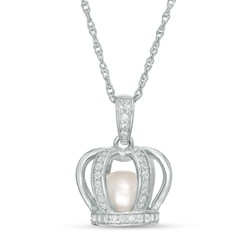 6.5-7.0mm Freshwater Cultured Pearl and Lab-Created White Sapphire Crown Cage Pendant in Sterling SiIver