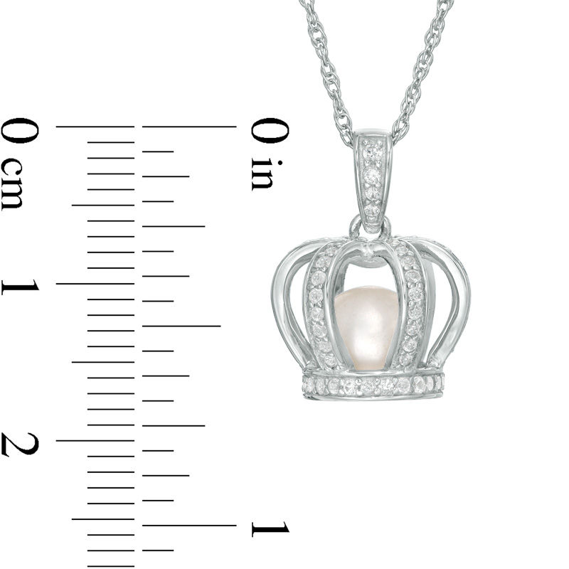 Main Image 2 of 6.5-7.0mm Freshwater Cultured Pearl and Lab-Created White Sapphire Crown Cage Pendant in Sterling SiIver