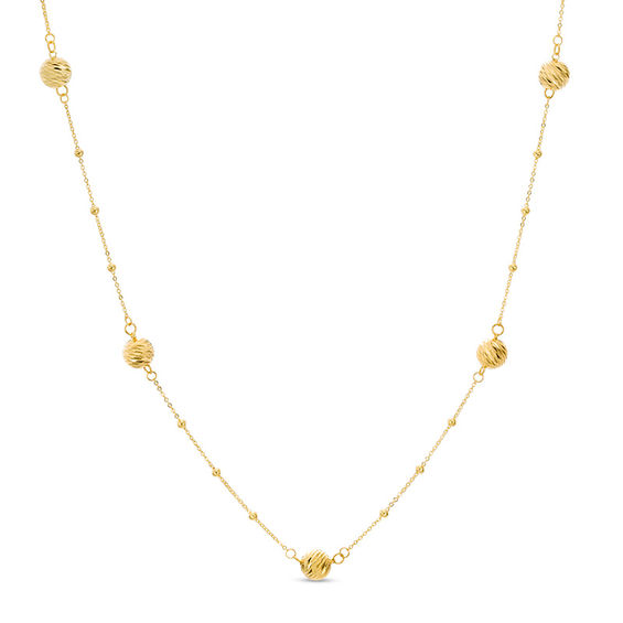 Diamond-Cut Ball and Bead Station Necklace in 10K Gold - 24"