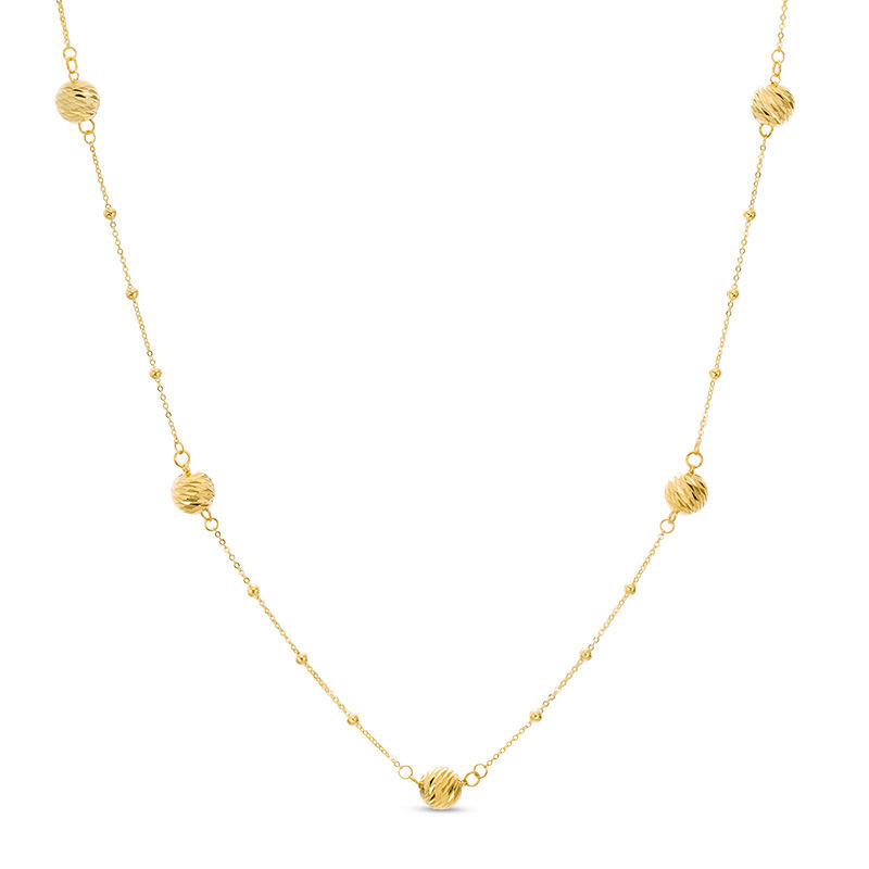 Main Image 1 of Diamond-Cut Ball and Bead Station Necklace in 10K Gold - 24"