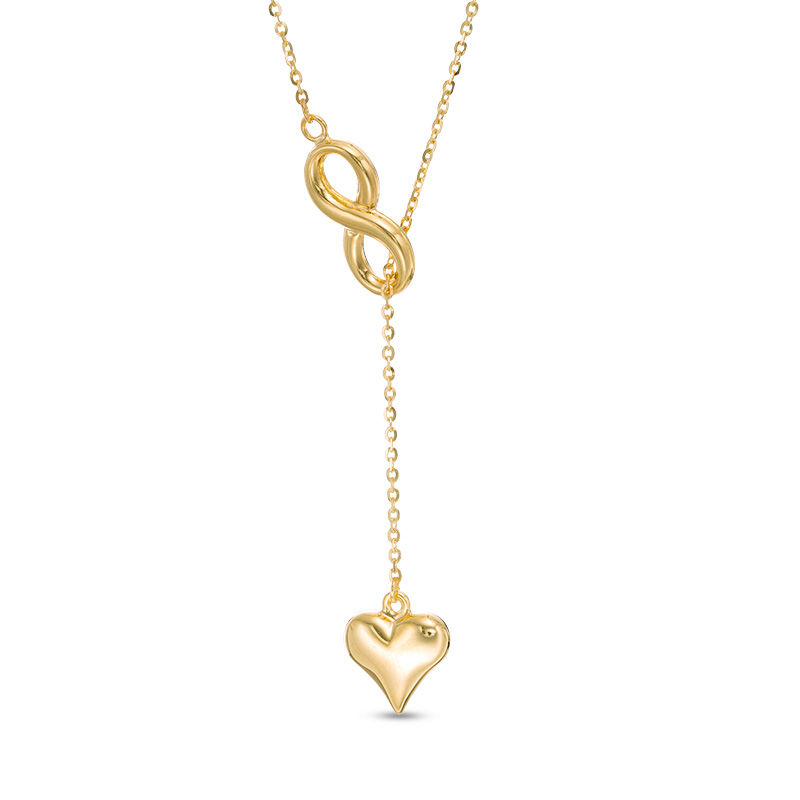 Main Image 1 of Puffed Heart and Infinity Lariat-Style Necklace in 10K Gold
