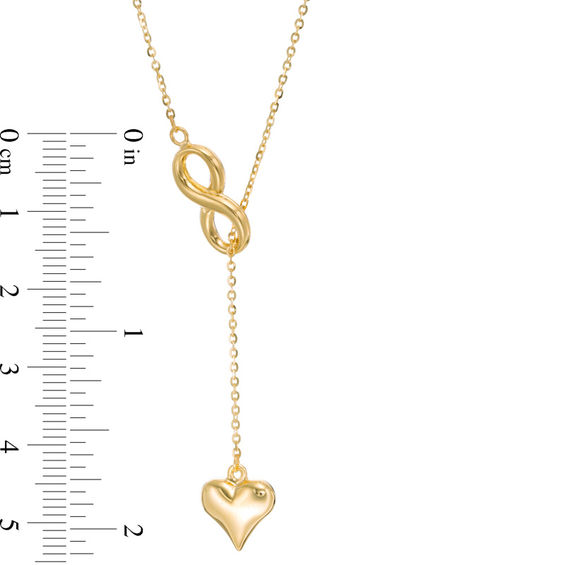 Puffed Heart and Infinity Lariat-Style Necklace in 10K Gold