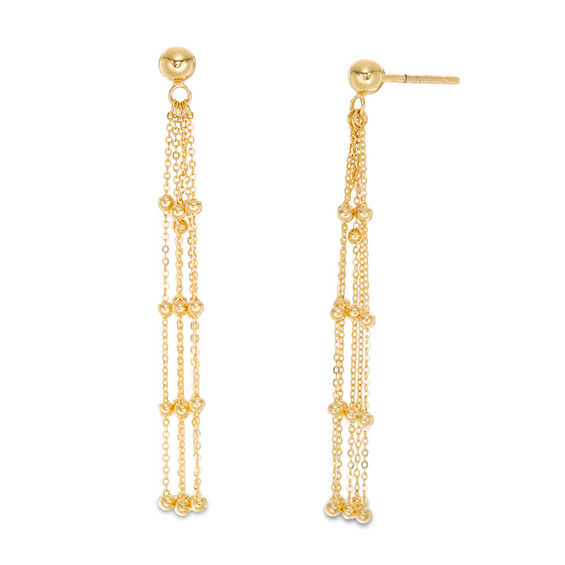 Bead Station Multi-Strand Chain Drop Earrings in 10K Gold