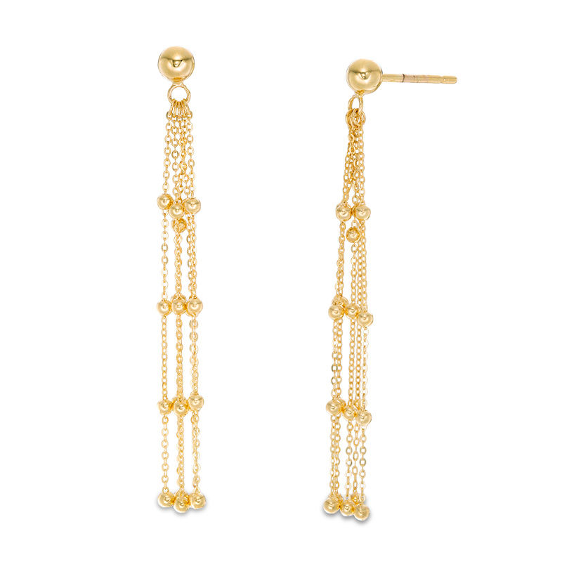 Main Image 1 of Bead Station Multi-Strand Chain Drop Earrings in 10K Gold