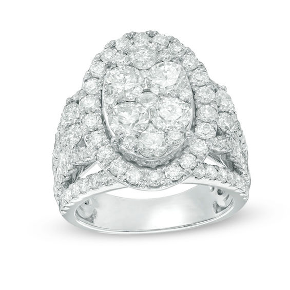 3-3/4 CT. T.w. Composite Diamond Oval Frame Multi-Row Engagement Ring in 14K White Gold