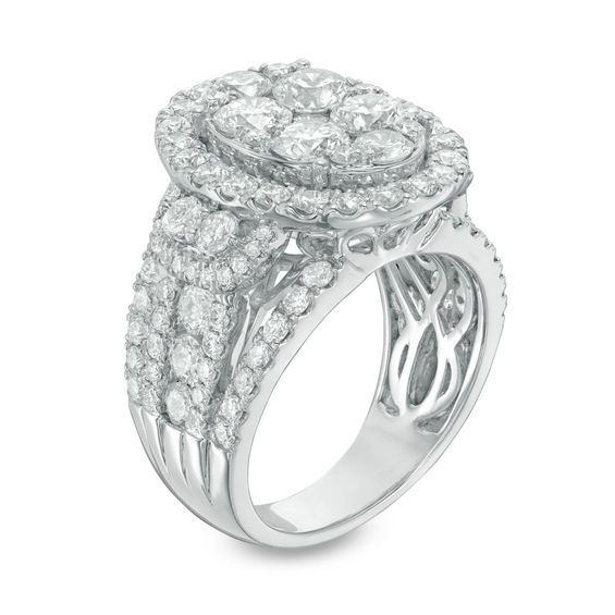 3-3/4 CT. T.w. Composite Diamond Oval Frame Multi-Row Engagement Ring in 14K White Gold