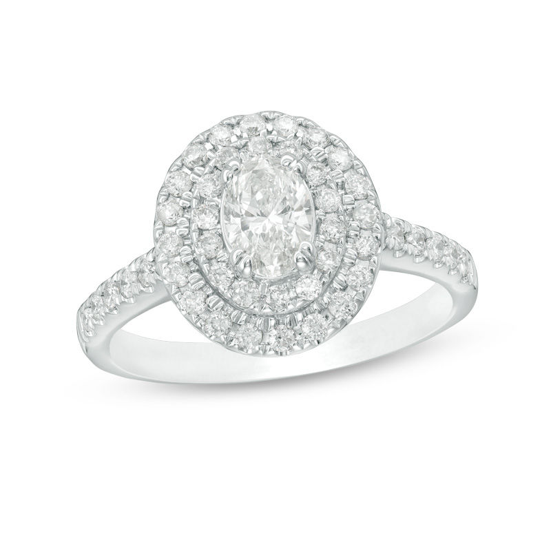 Main Image 1 of 1 CT. T.W. Oval Diamond Double Frame Engagement Ring in 14K White Gold